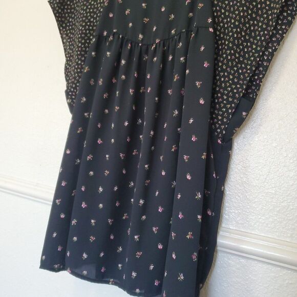Gap Womens Top Black Pink Floral Short Flutter Sleeve Chiffon Blouse Boho Size L - Picture 8 of 16